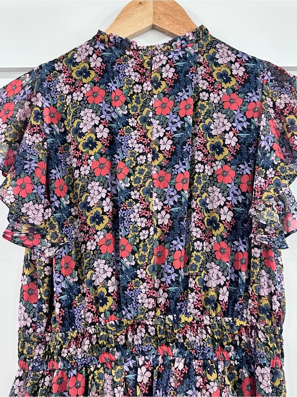 Shoshanna Amora silk floral ruffle lightweight dress multicolor red purple sz 2